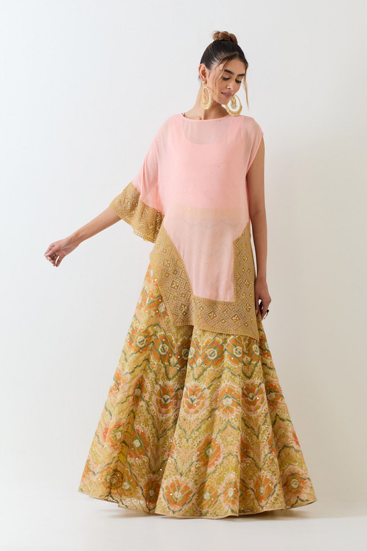 Pale Pink Cape With Sharara