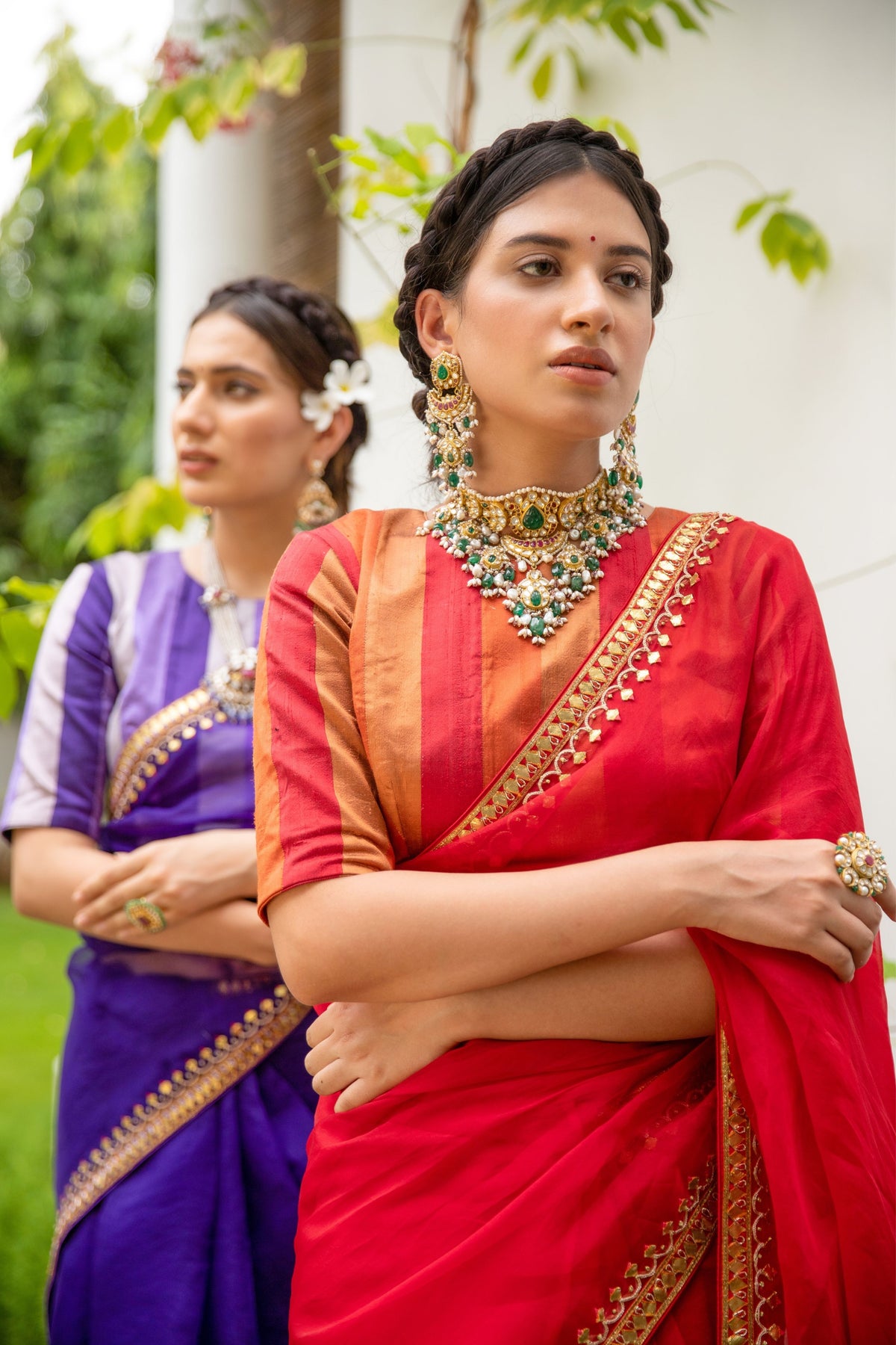 Red Gota Patti Border Saree Set