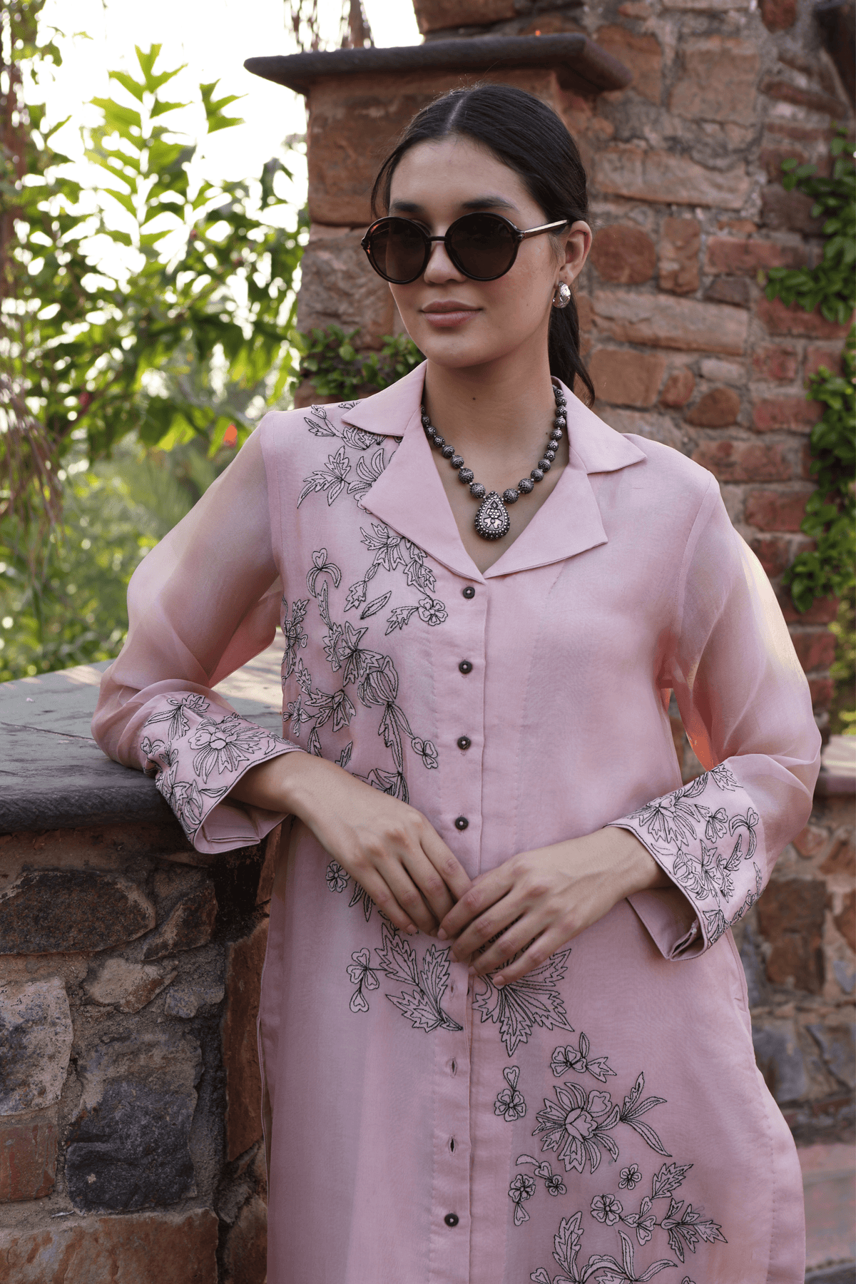 Dusty Pink Embroidered Kurta And Pant