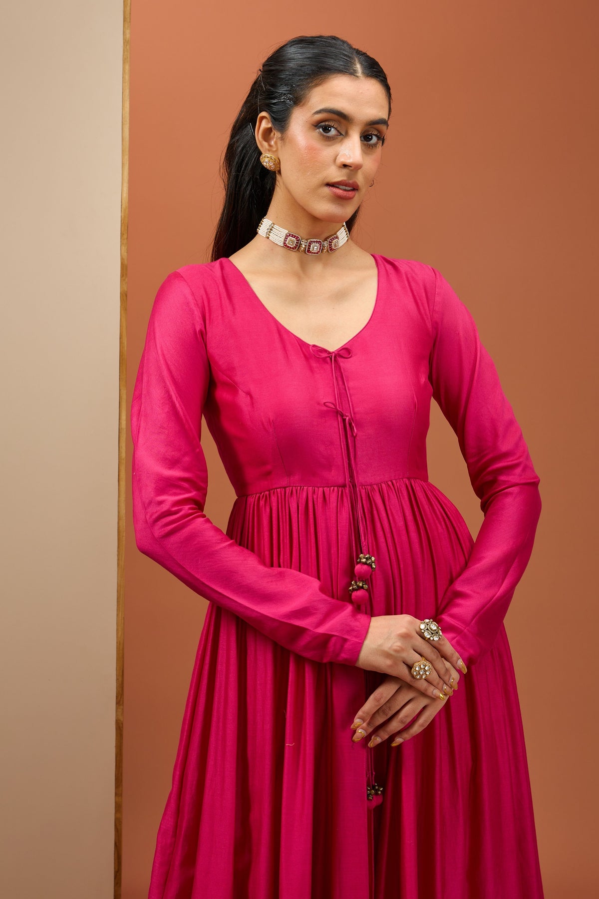 Hot Pink Lampi Anarkali Set