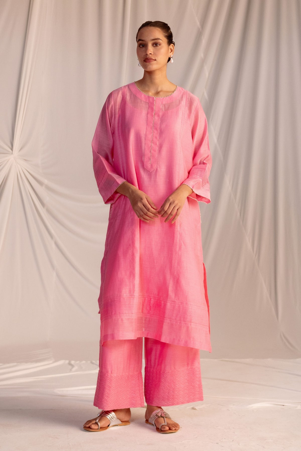 Pink Hand Embroidered Tunic Set
