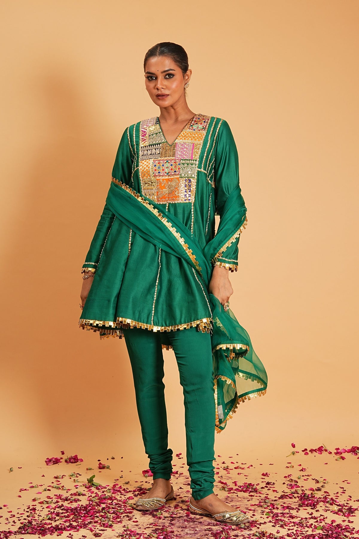 Green Chanderi Kurta Set