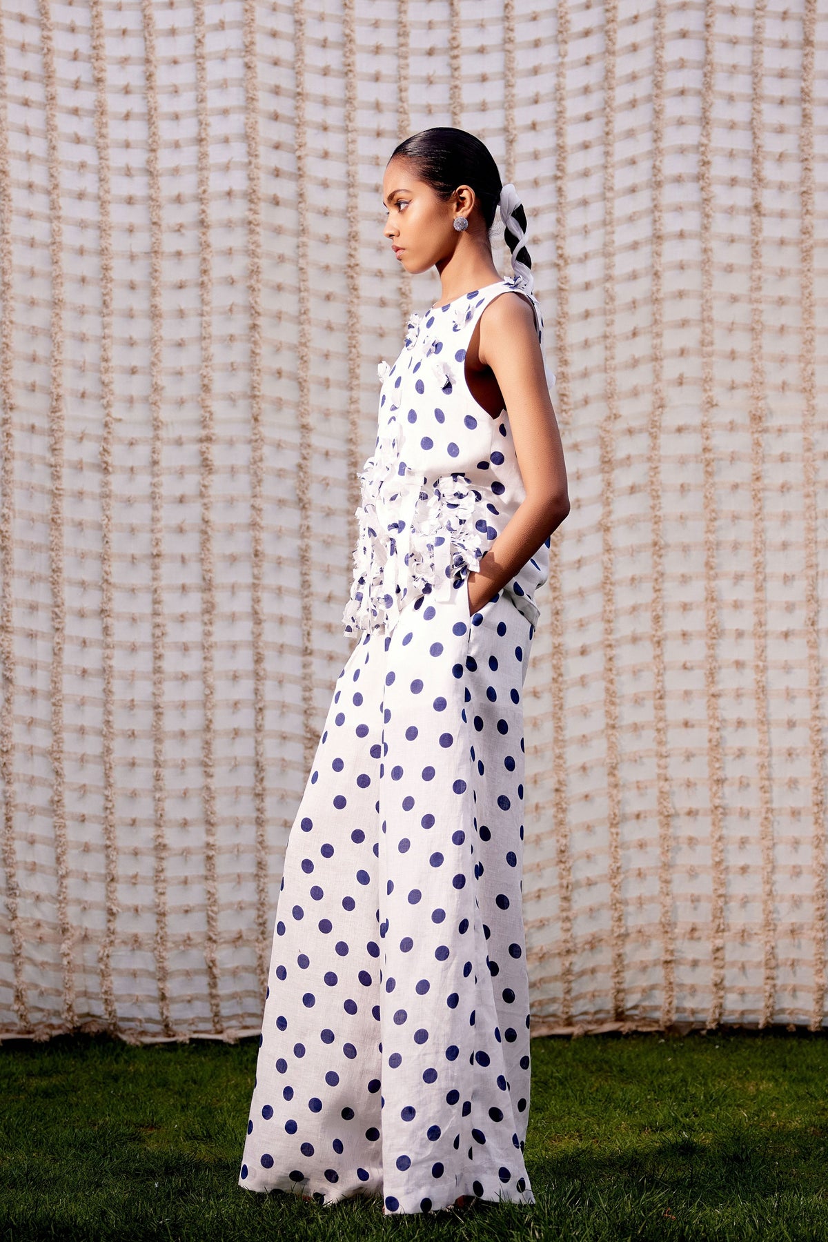 White &amp; Blue Polka Co-ord Set