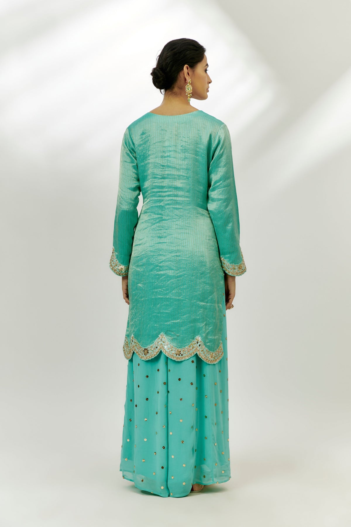 Cyan Blue Embroidered Kurta Pallazzo Set