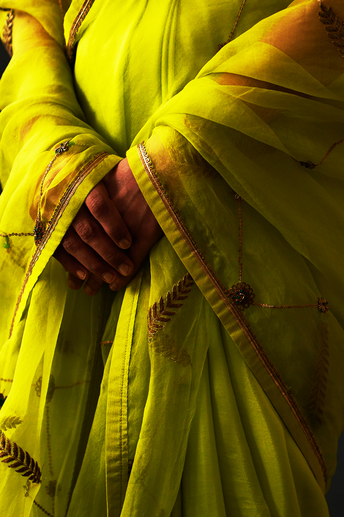 Lime Embroidered Saree