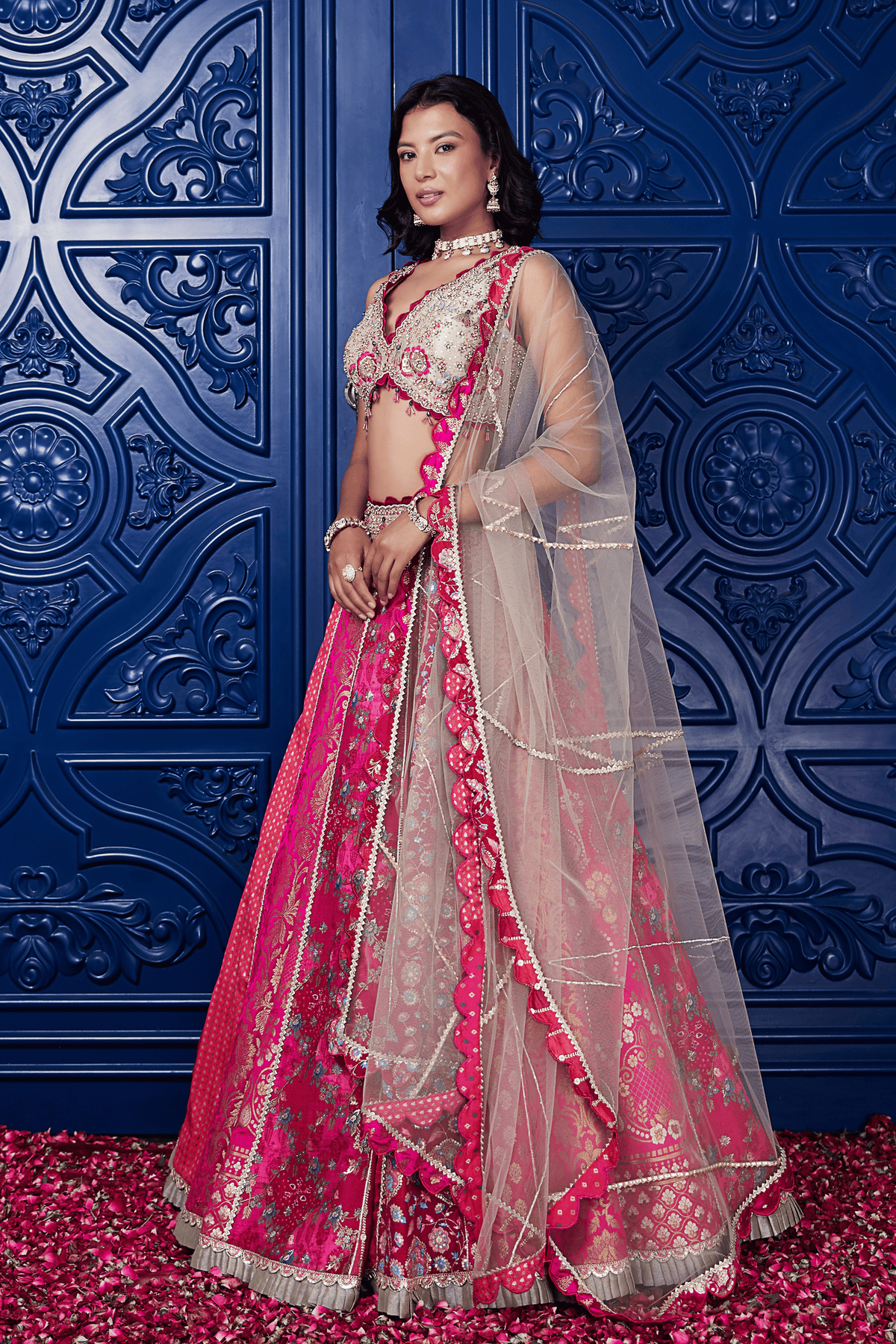 Pink Banarasi Embroidered Lehenga Set