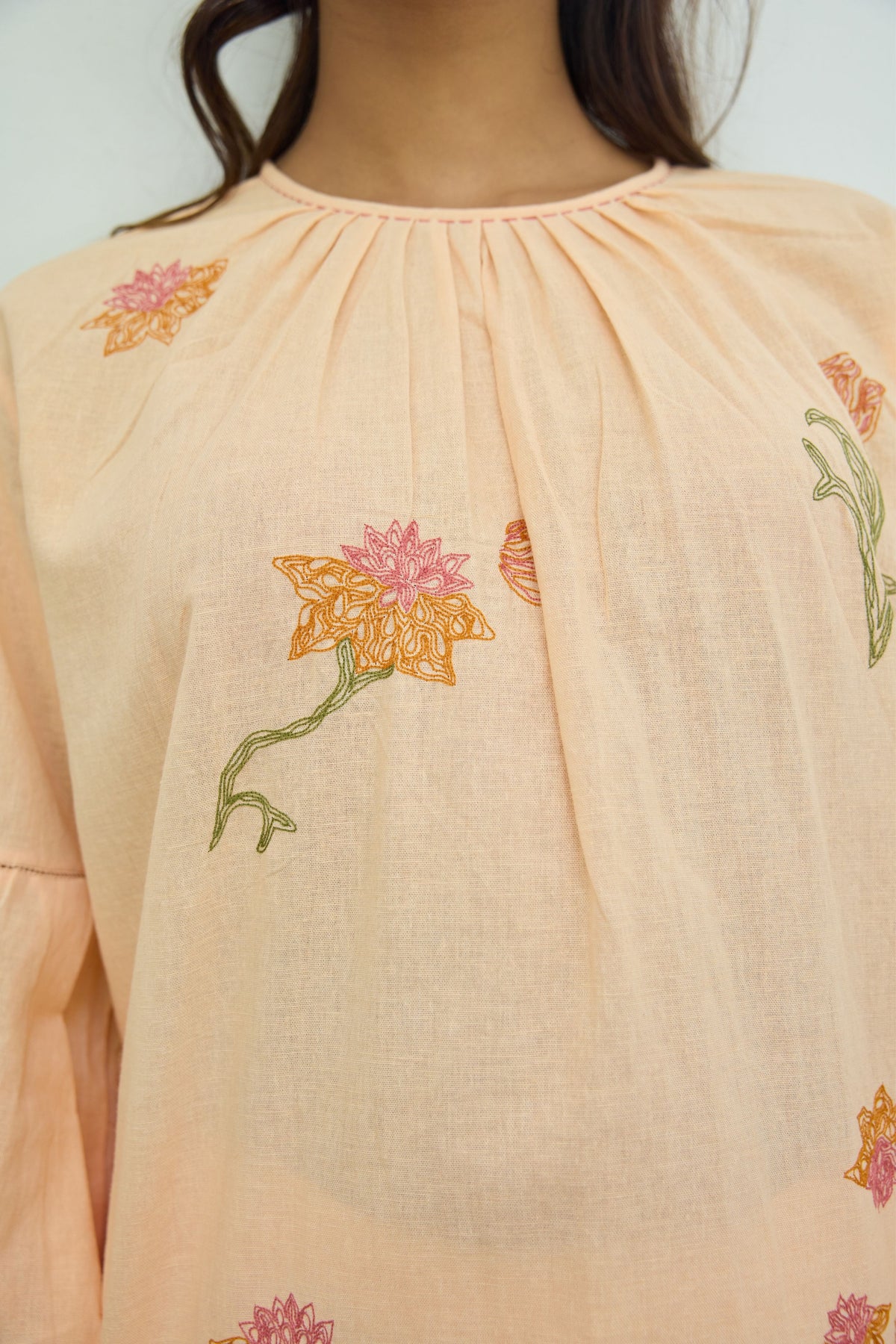 Hand Embroidered Peach Cotton Top