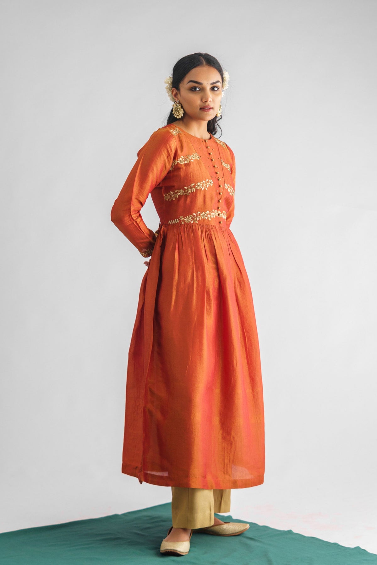 Rust Orange Georgette Tissue Kurta