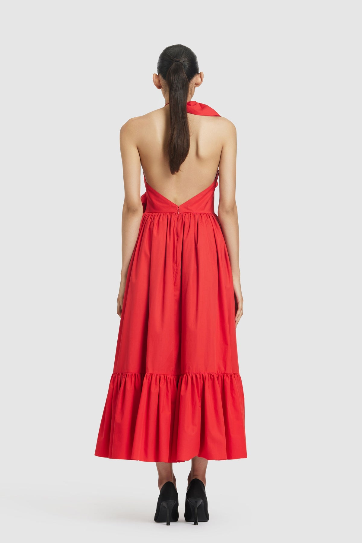 Red Ruffled Midi Dress