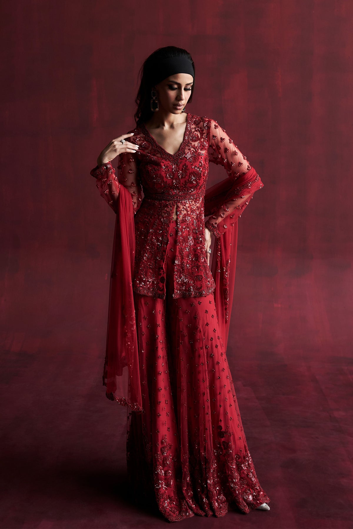 Red Gul Sharara Set