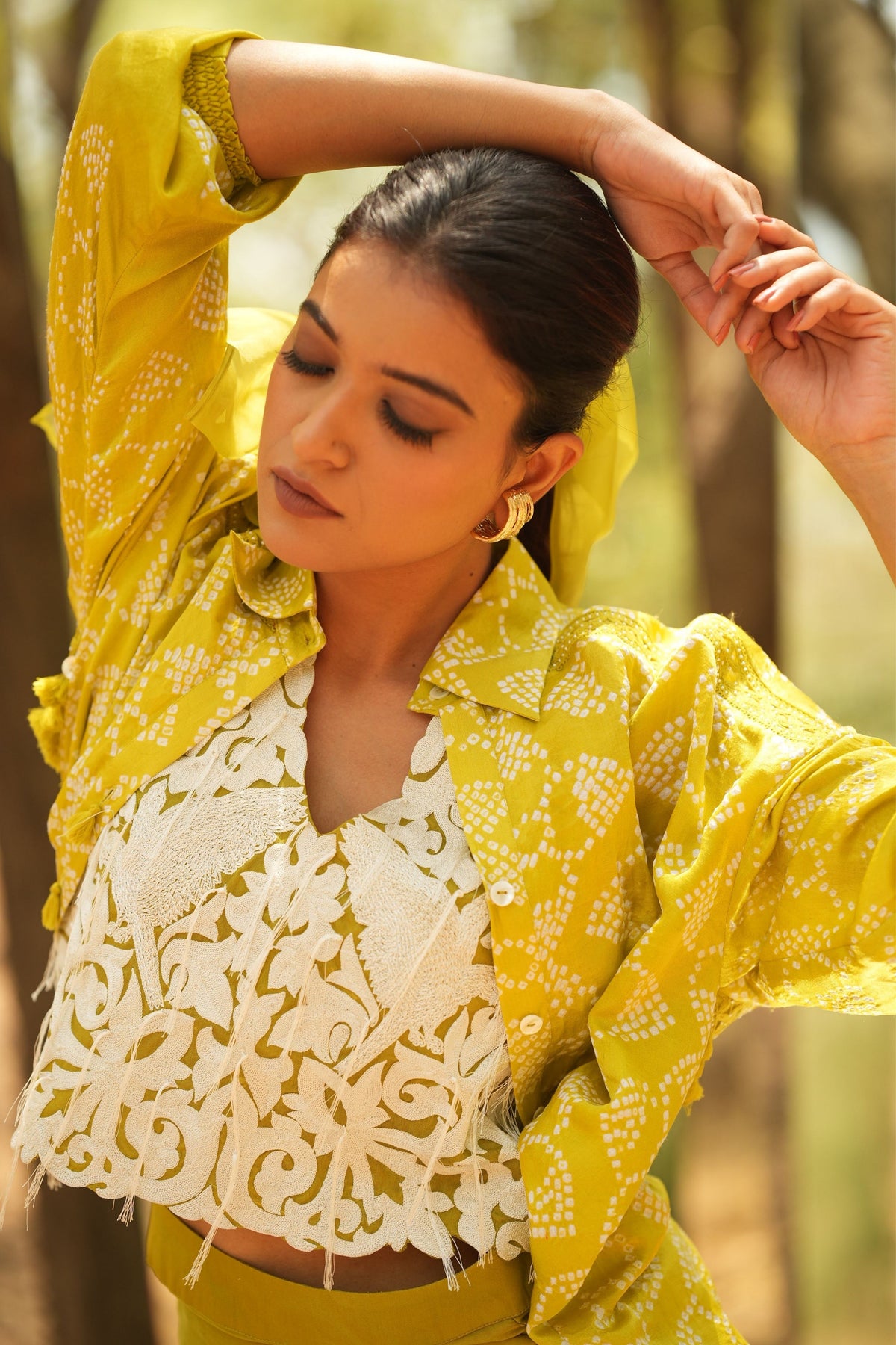 Lime Embroidered Sleeveless Jacket With Lime Skirt