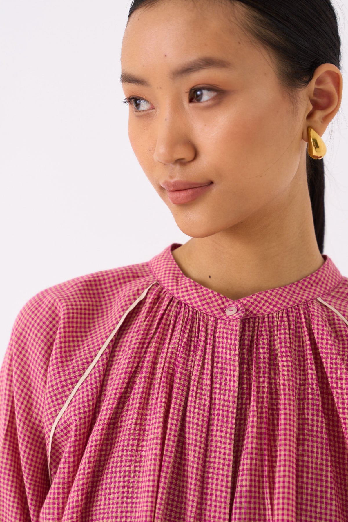 Pink Gather Neck Shirt Co-ord