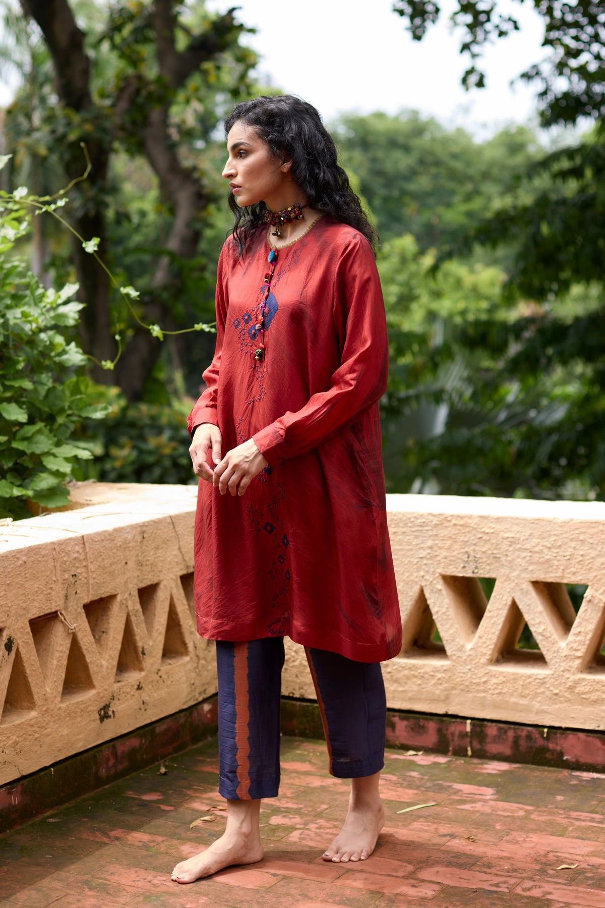 Orange Tie-dye With Hand Work Tunic Set