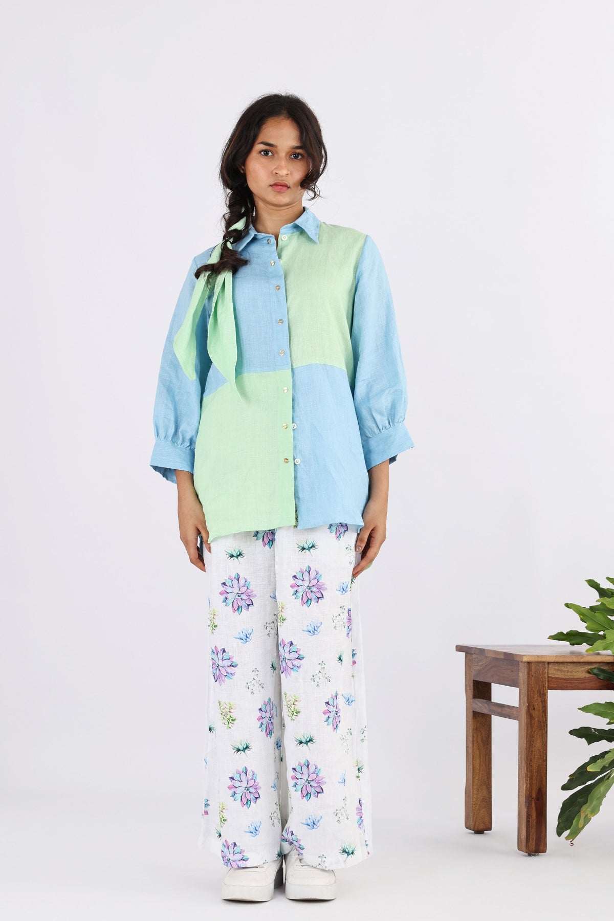 Green &amp; Pale Blue Alocasia Shirt