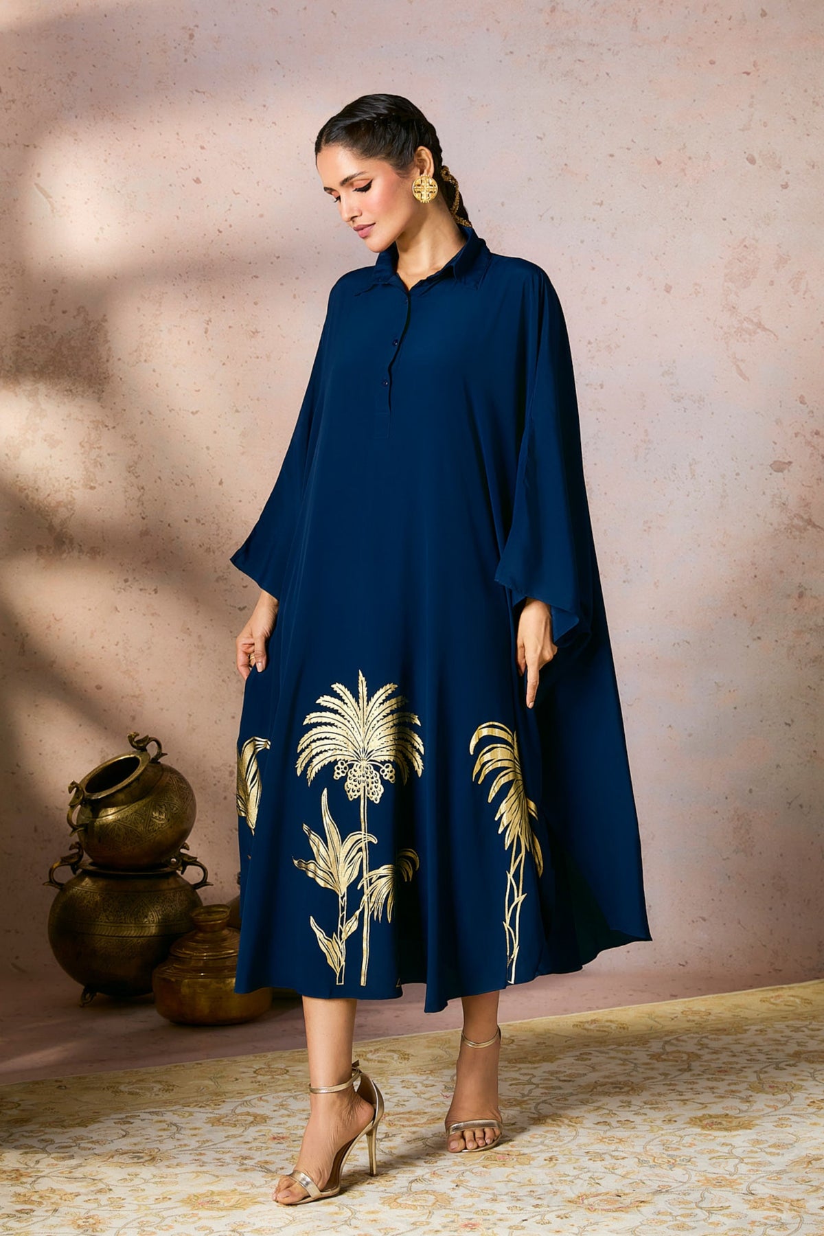 Blue Palm Foil Kaftan