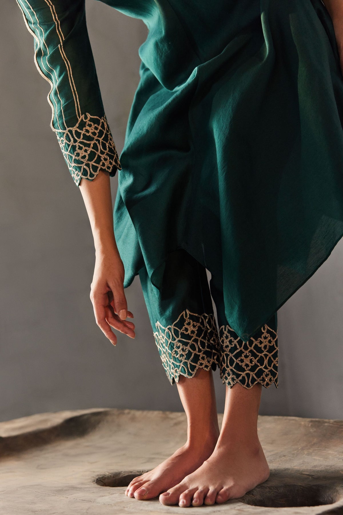 Forest Green Asymmetrical Kurta Set