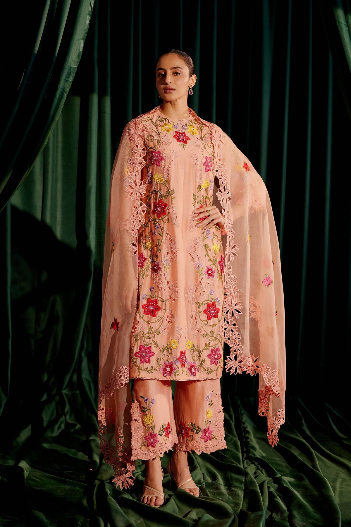 Apricot Multi Color Floral Kurta Set