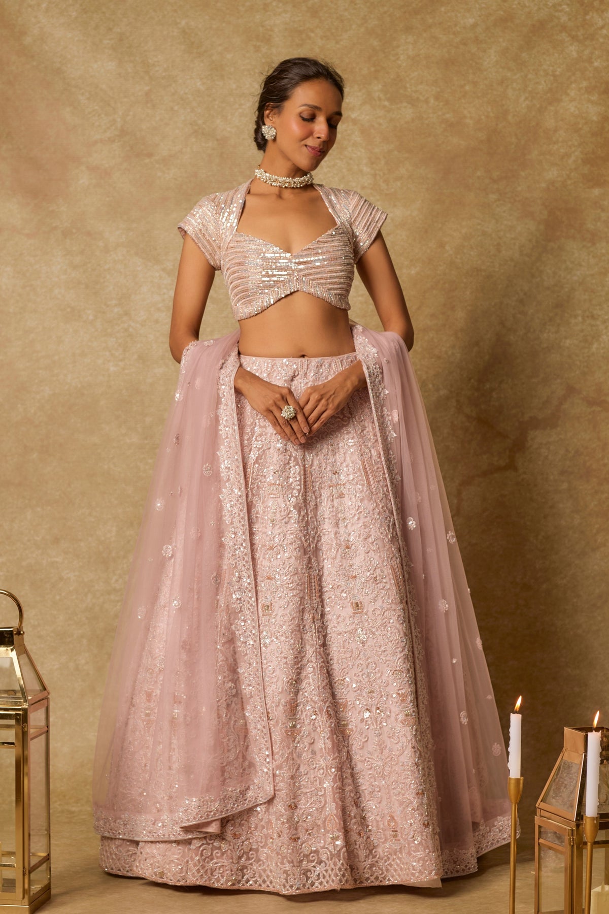 Dusty Pink Embroidered Lehenga Set