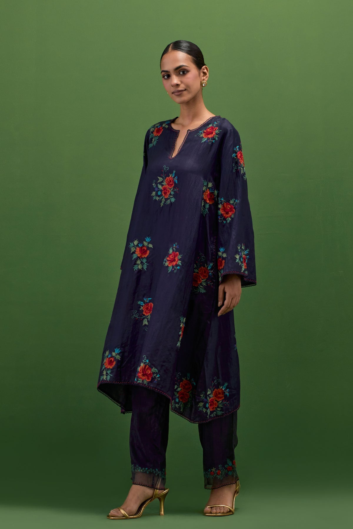 Midnight Blue Roses Kurta Set