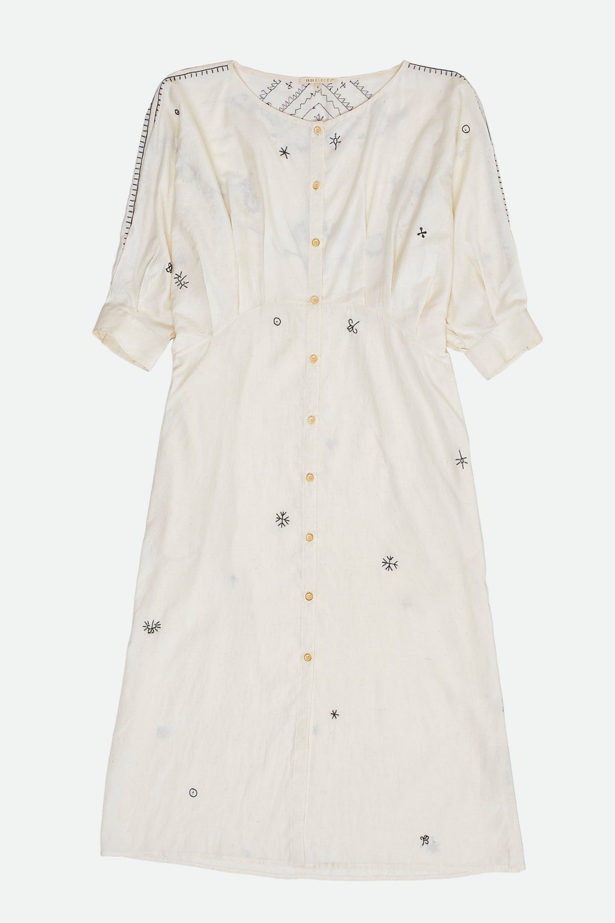 Ecru Embroidered Cotton Silk Dress