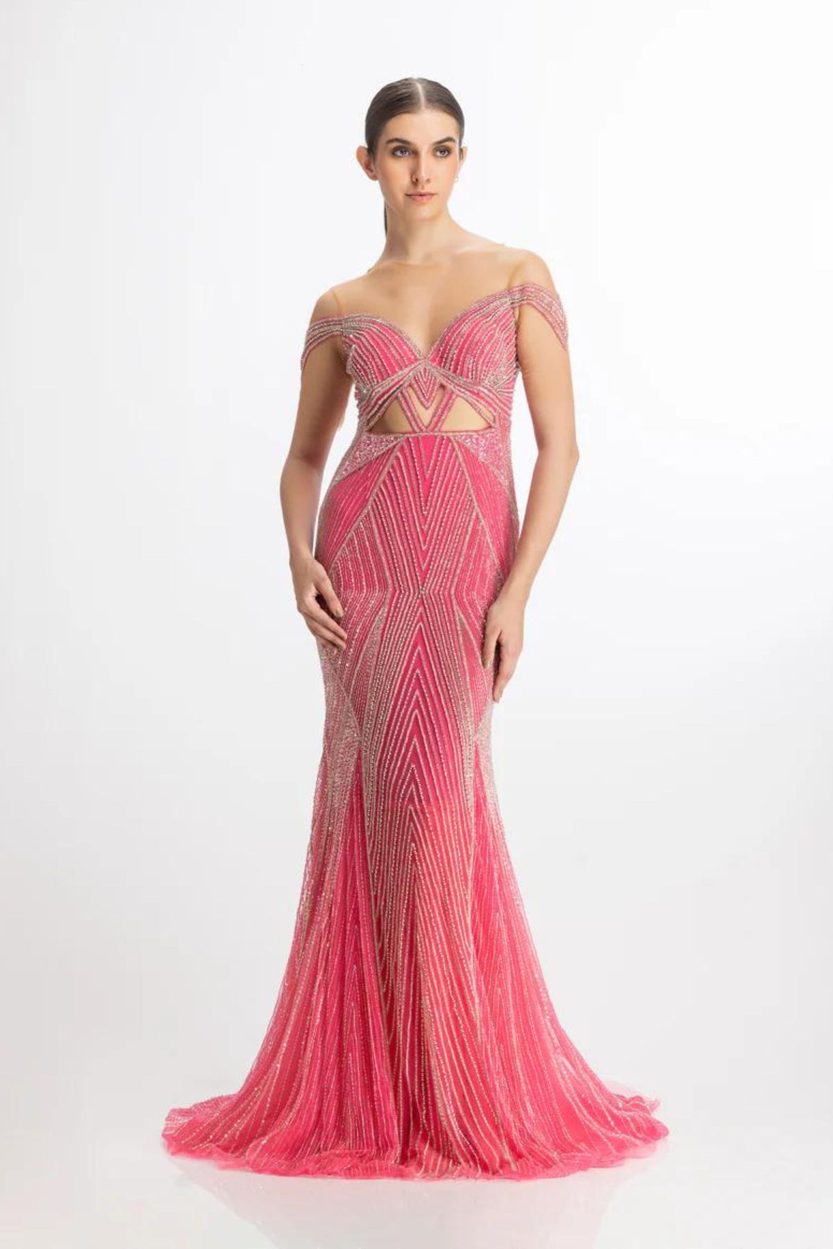 Bright pink trumpet fit gown