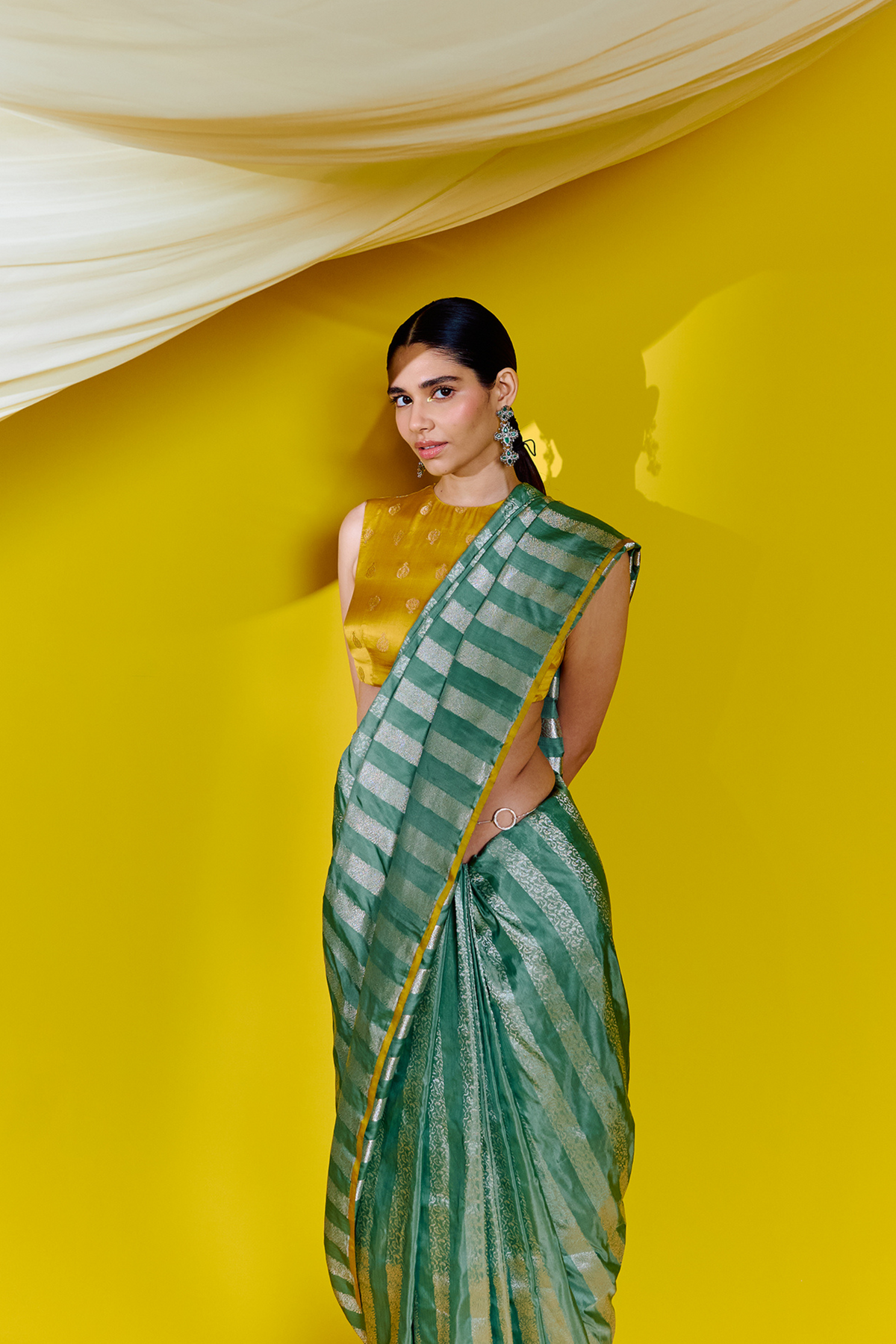 Green Striped Silk Handwoven Saree