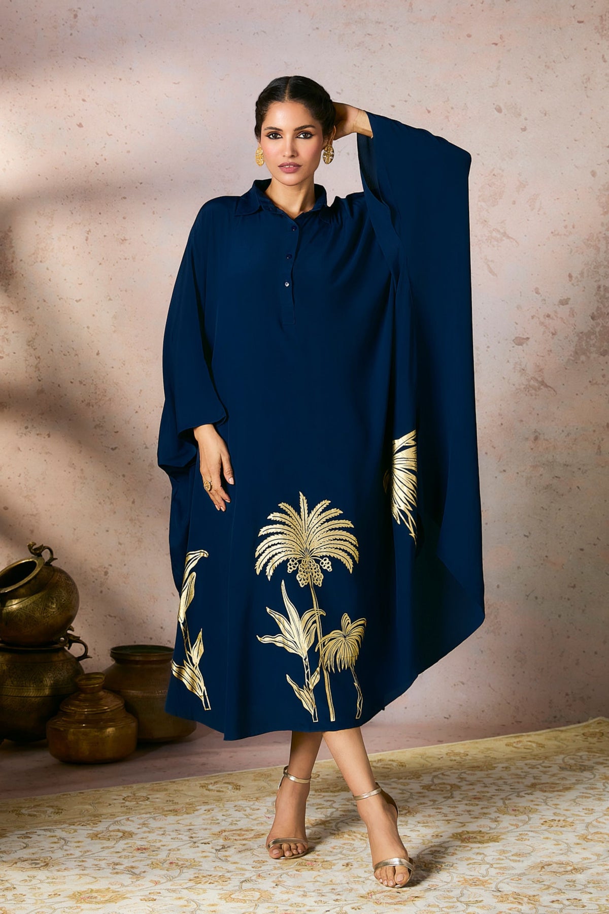 Blue Palm Foil Kaftan