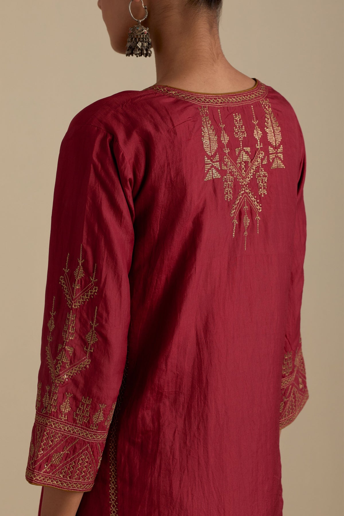 Barn Red Silk Straight Kurta Set