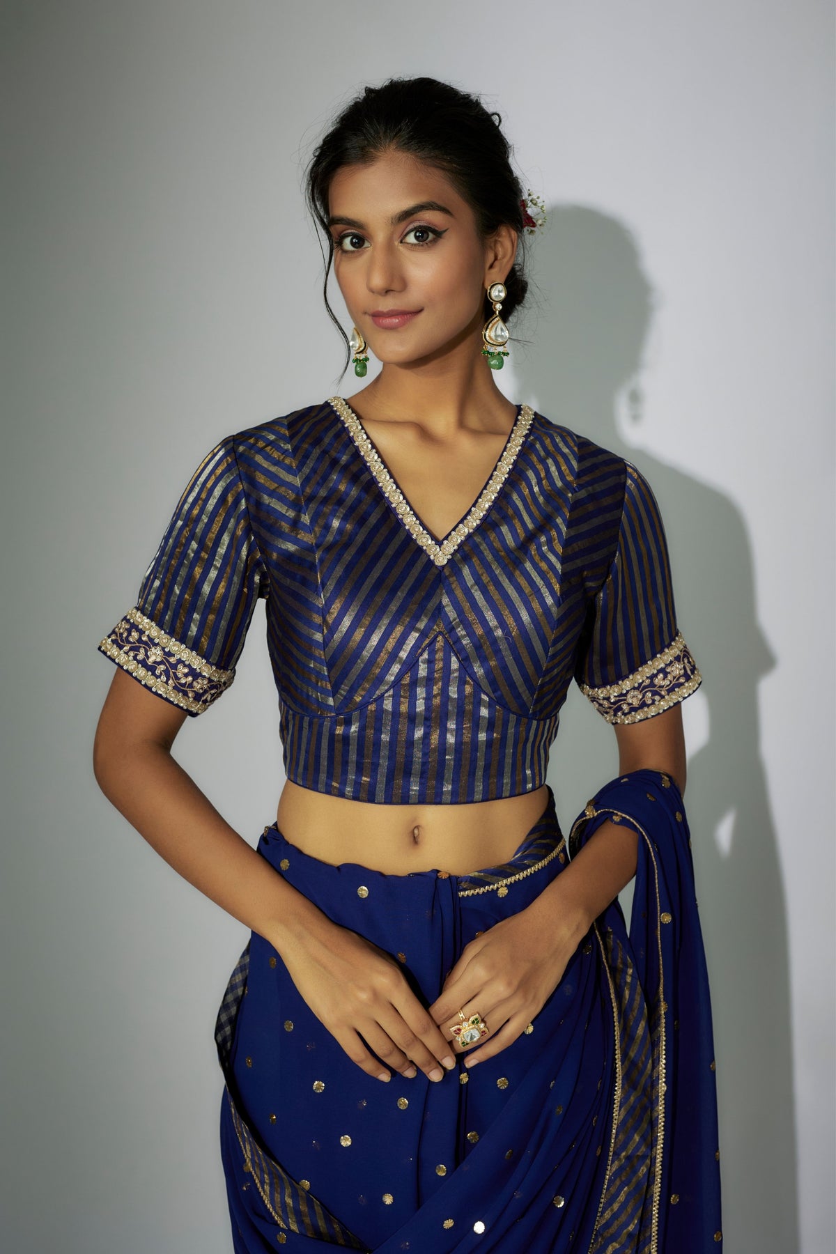 Navy Embroidered Saree Set