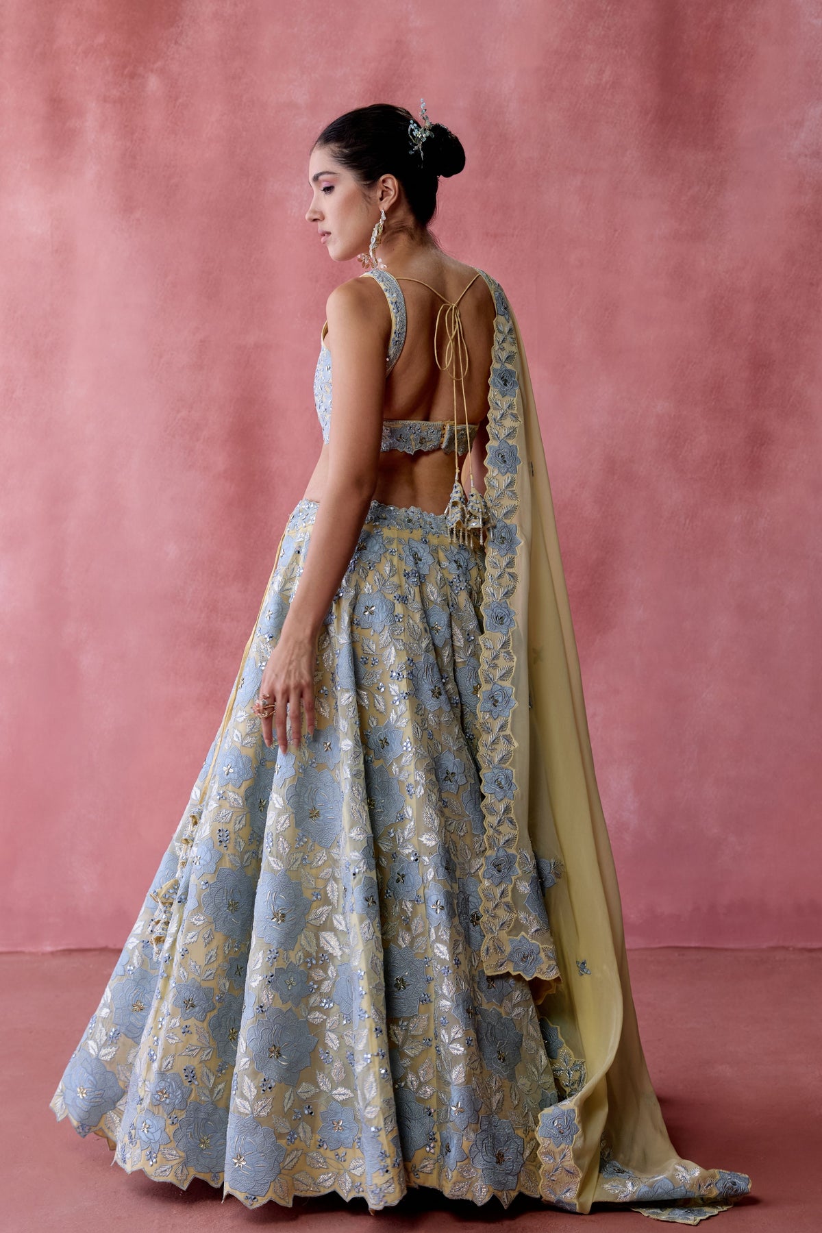 Yellow Floral Organza Lehenga Set