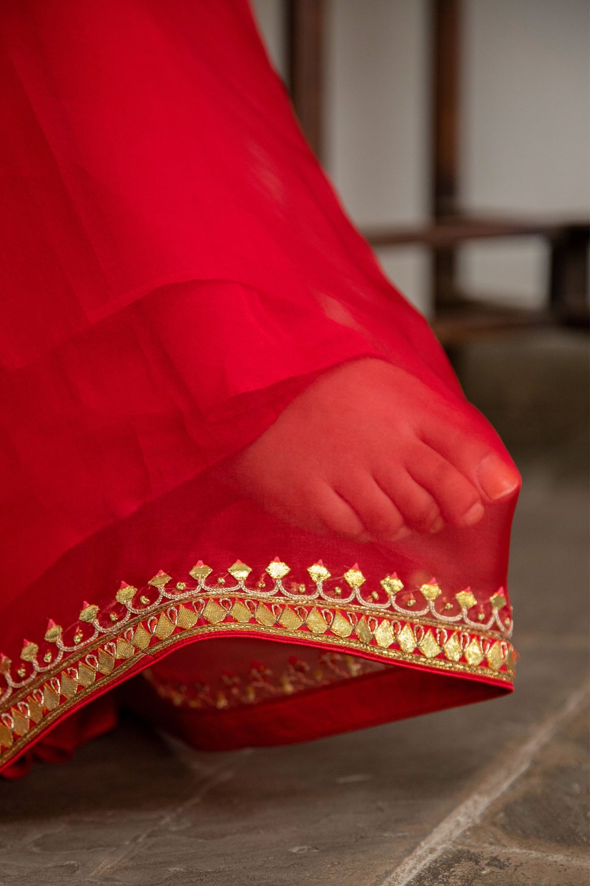 Red Gota Patti Border Saree Set