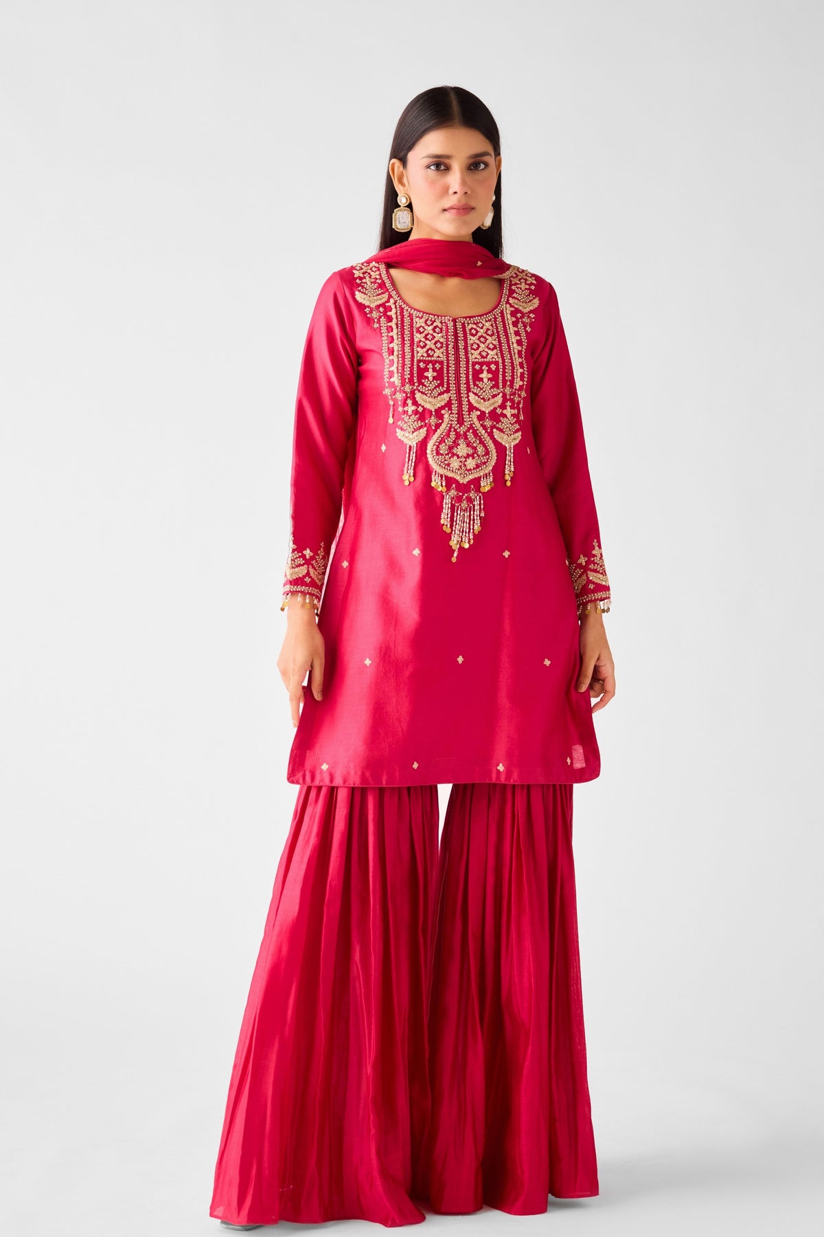 Rani Pink Embroidered Sharara Set