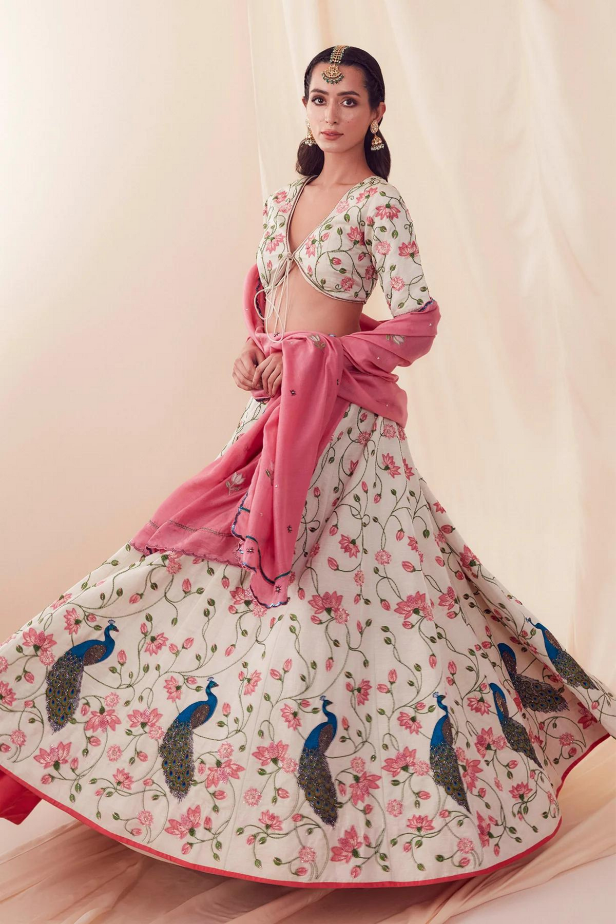 Ivory lotus garden lehenga