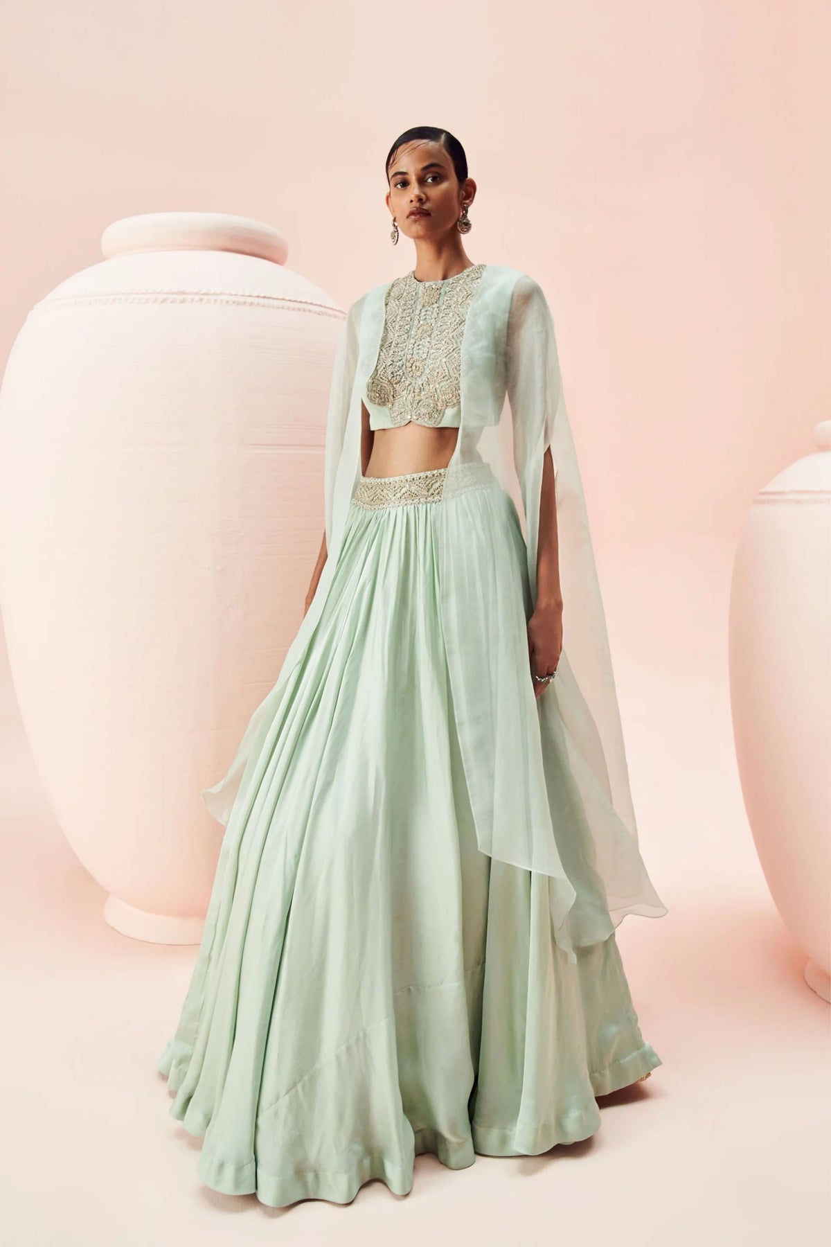 Powder Blue Lehenga And Cape Set