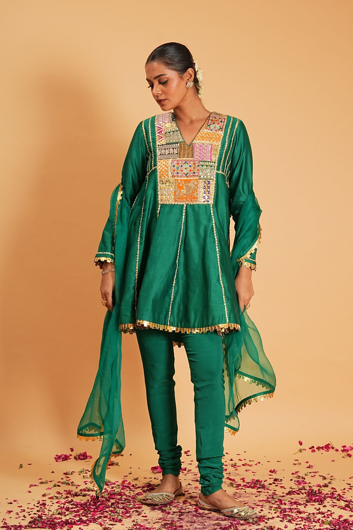 Green Chanderi Kurta Set