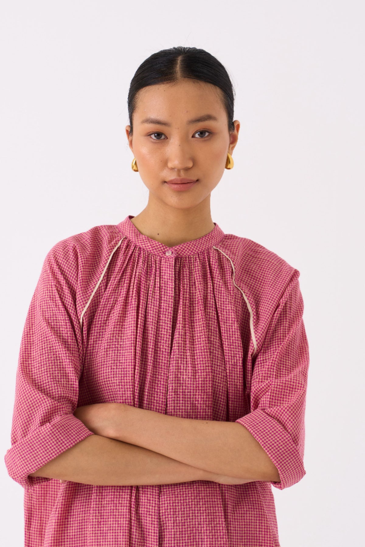 Pink Gather Neck Shirt Co-ord