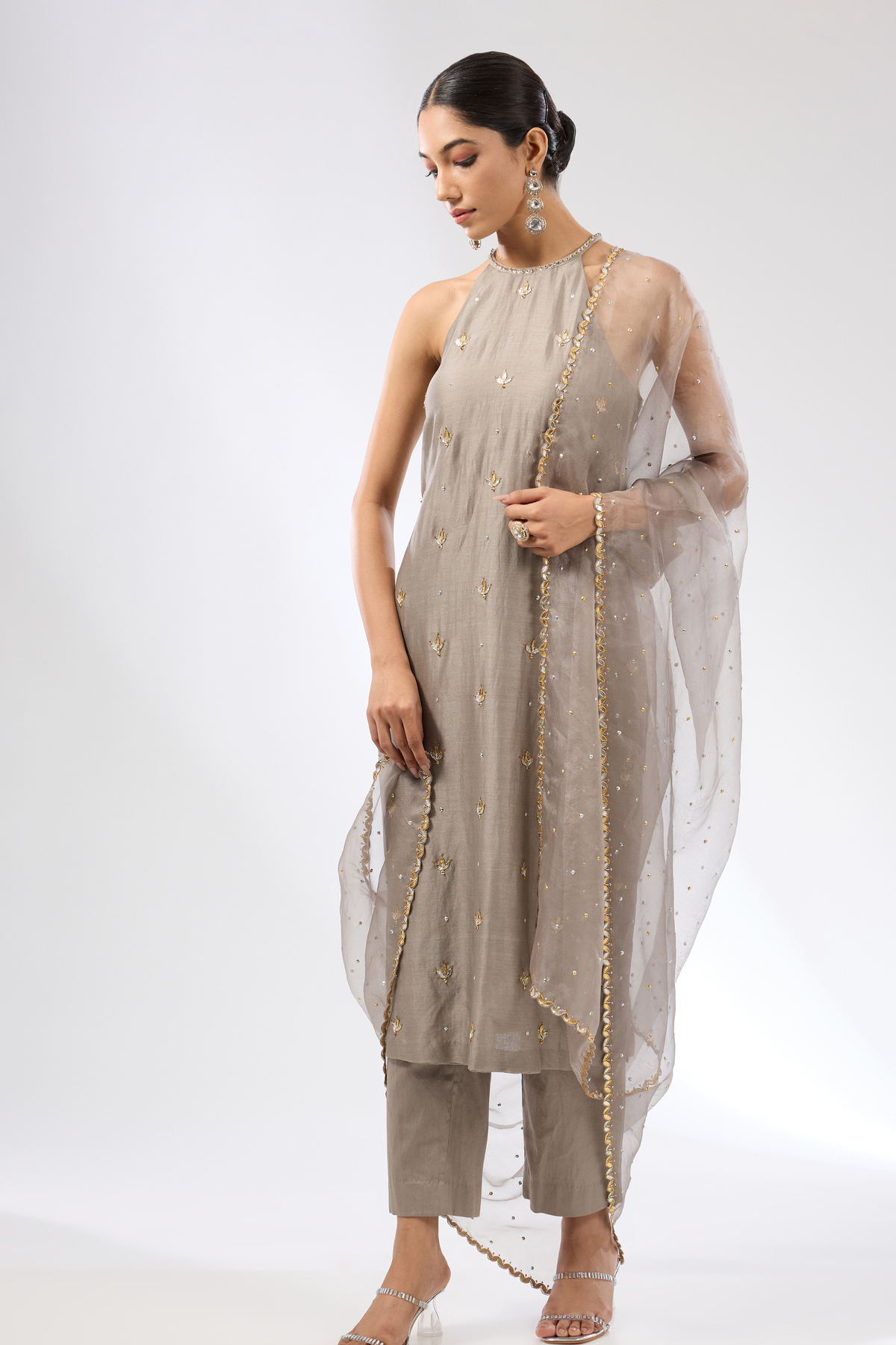 Grey Halter Kurta Set