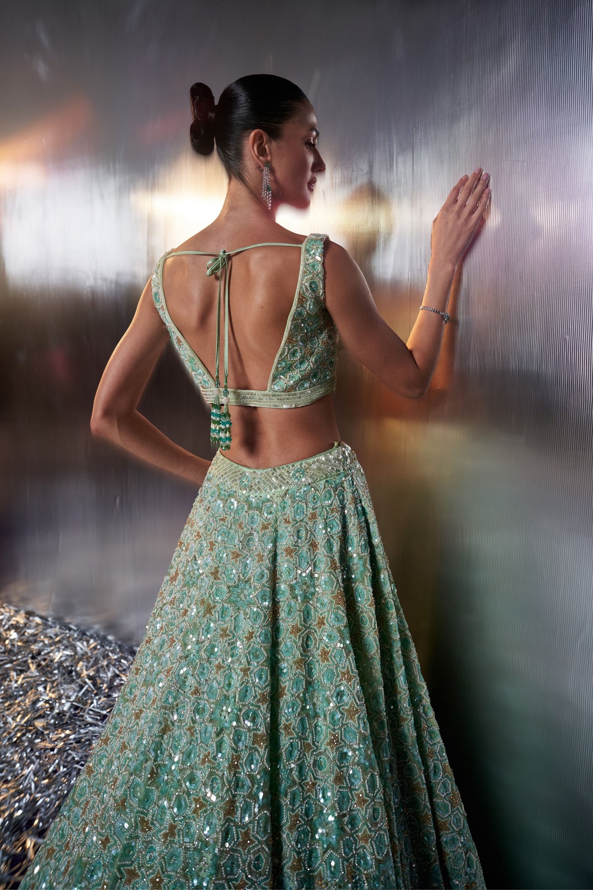 Sea Green Crystals Lehenga Set