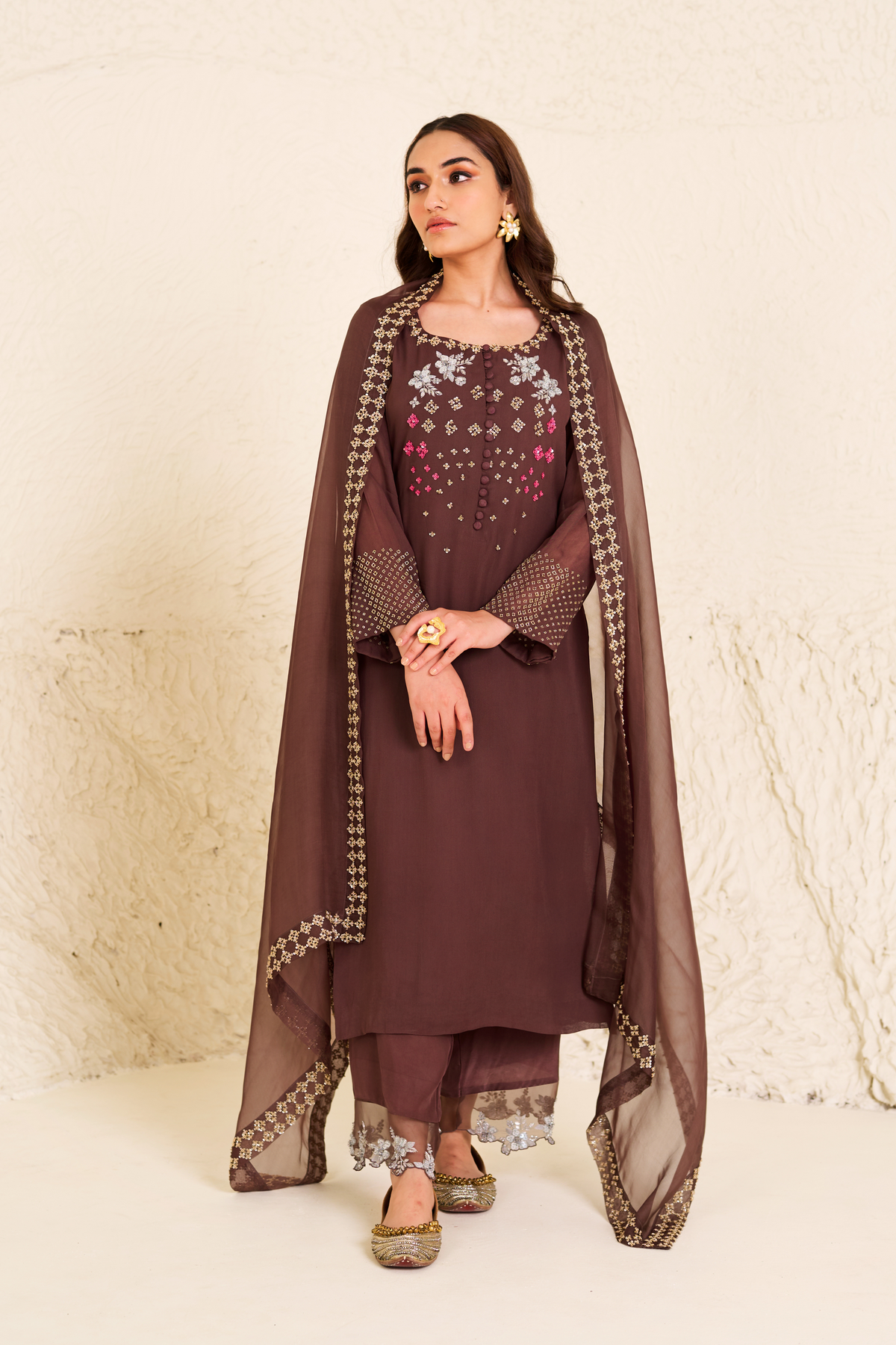 Brown Georgette Kurta Set