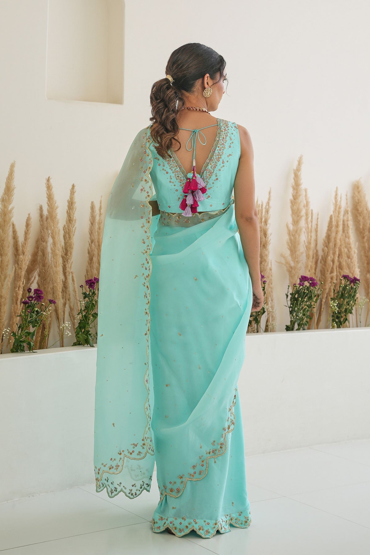 Nargis Saree Feeha Blouse in Aqua Blue