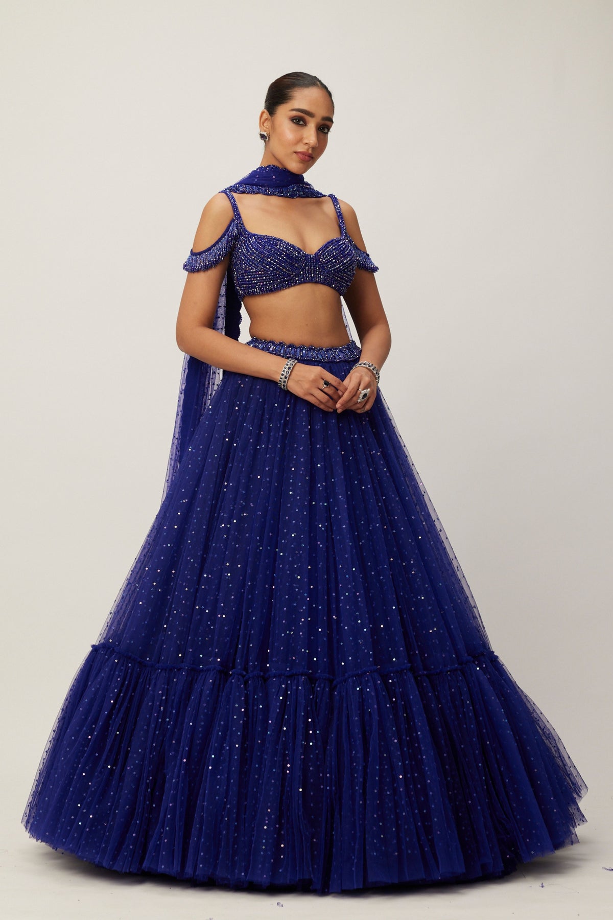 Cocktail Blue Tulle Lehenga Set