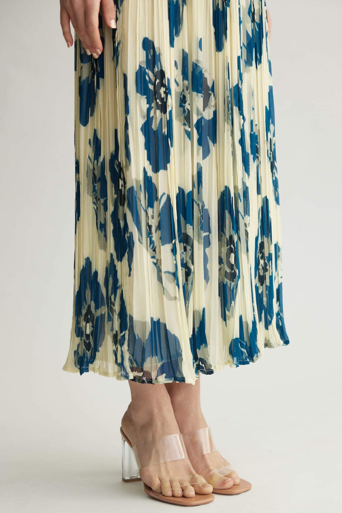 Blue Floral Crinkled Skirt