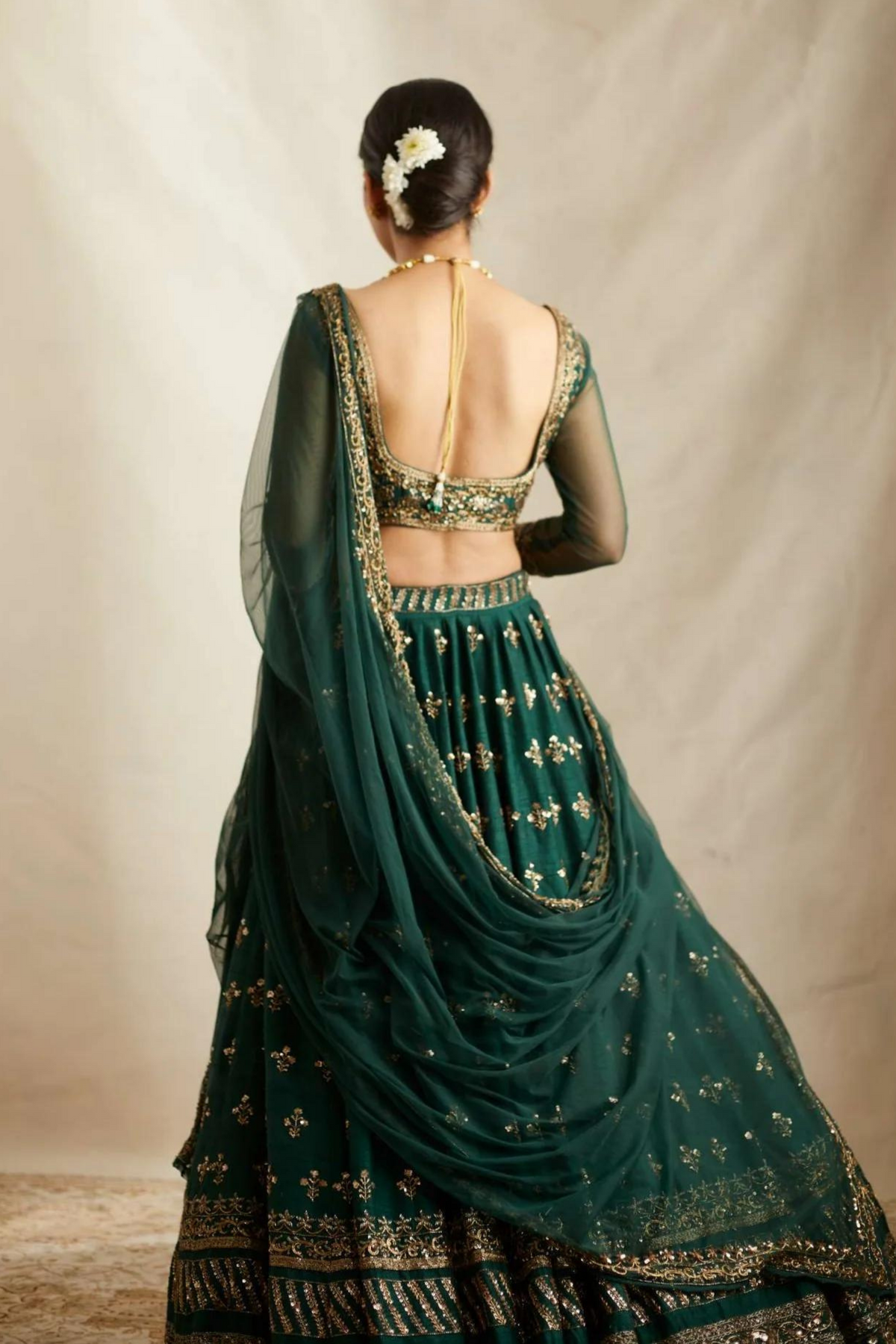 Emerald Green Raw Silk Lehenga Set