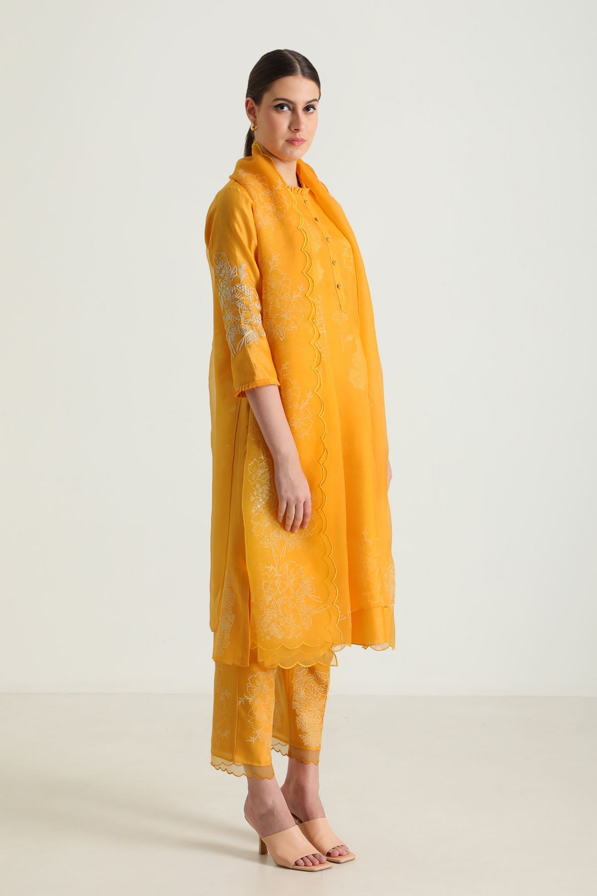 Printed Mustard Layered Kurta Set