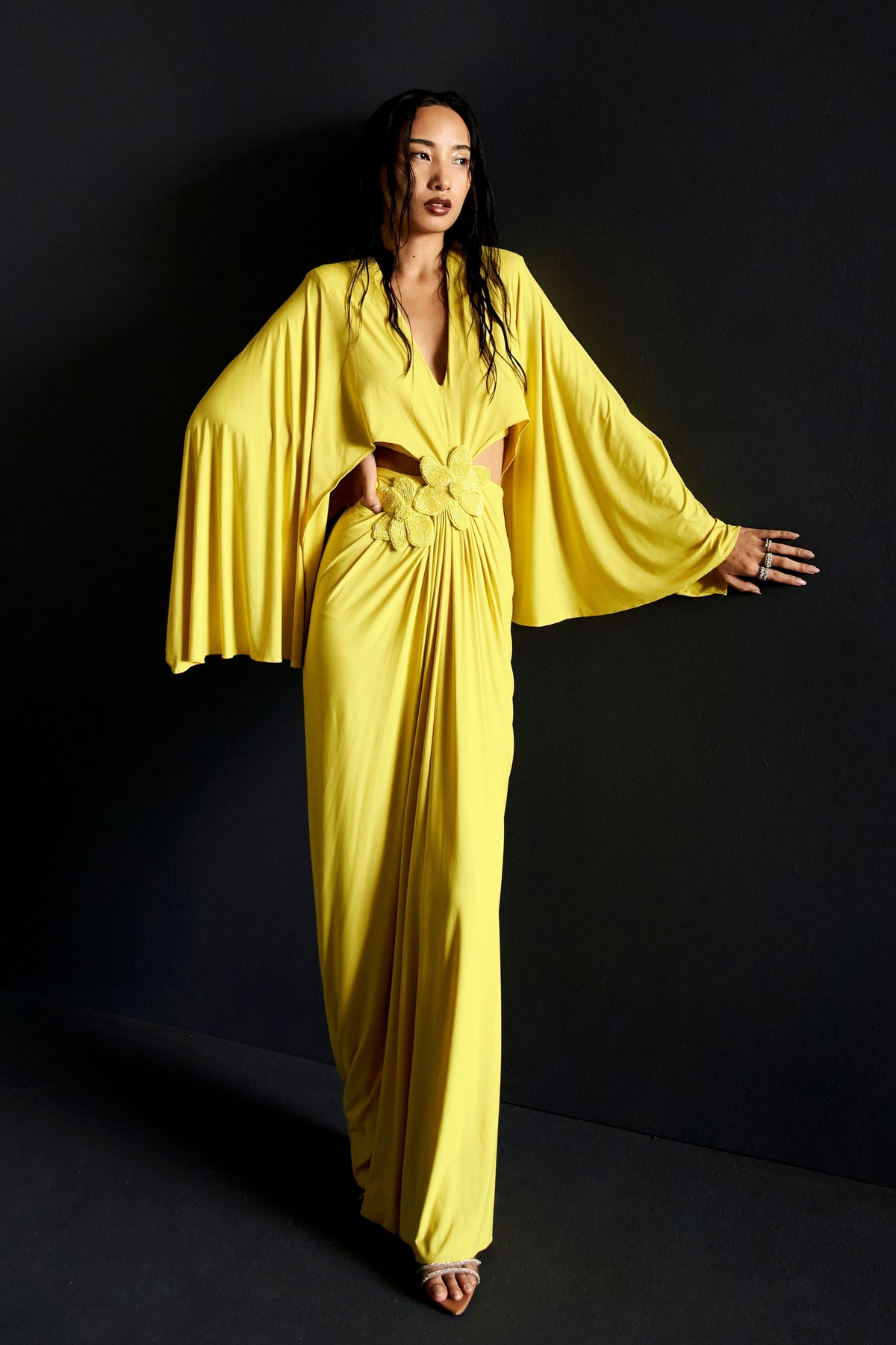 Batwing Sleeve Cutout Gown