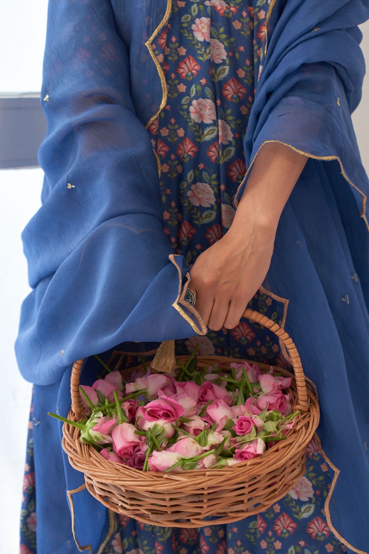 Blue Peony Embroidered Anarkali Set