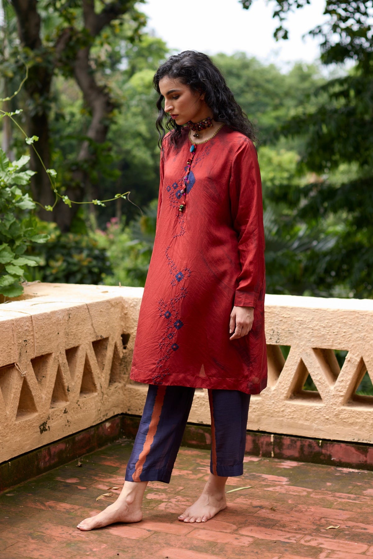 Orange Tie-dye With Hand Work Tunic Set