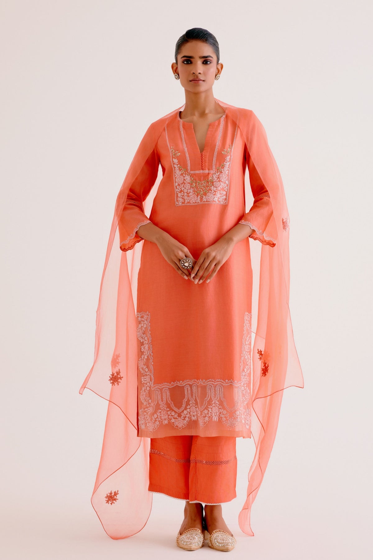 Orange Embroidered Kurta Set