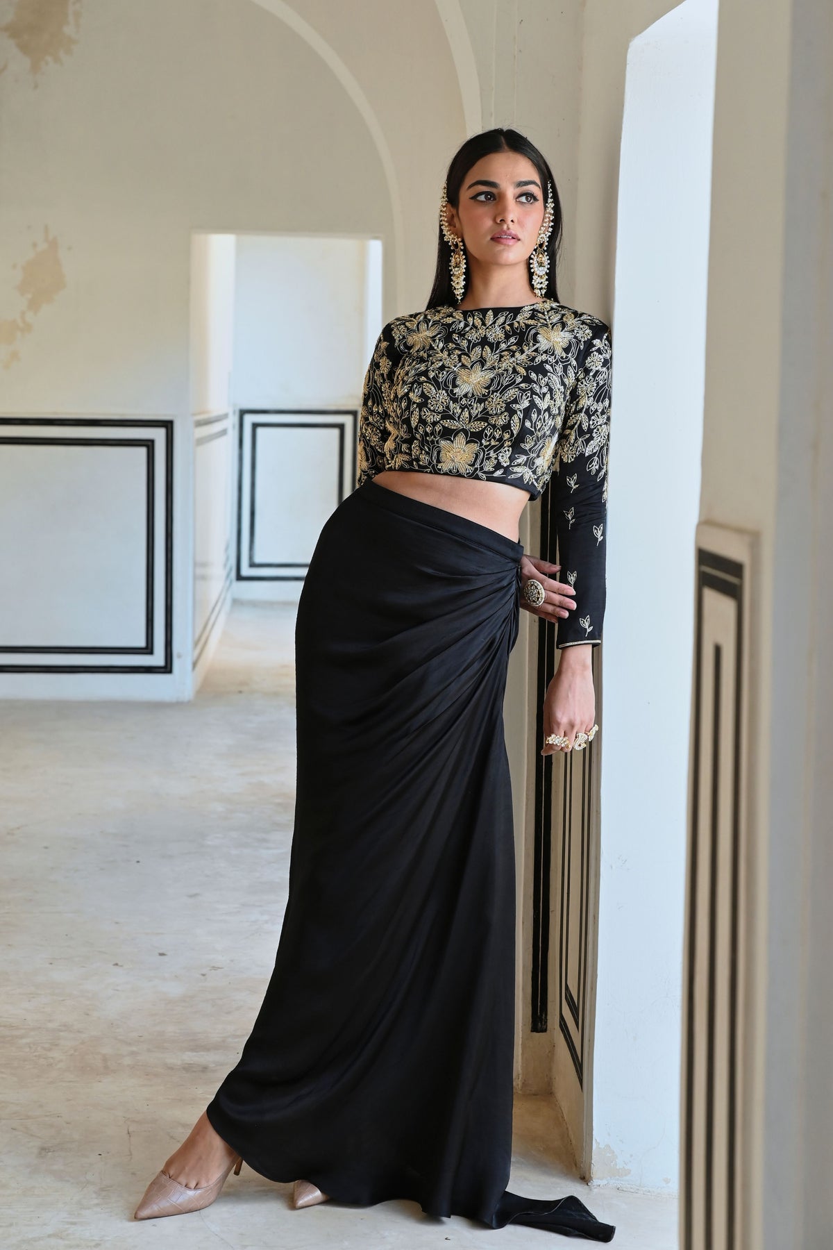 Black Embroidered Skirt Set