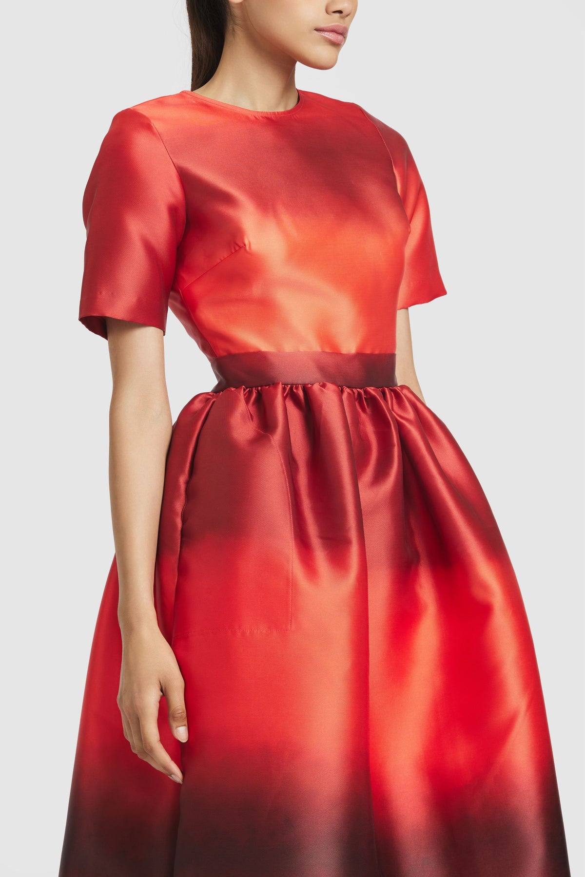 Red Short Sleeve Midi Dress